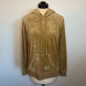 Michael Kors MK Rhinestone Logo Camel/Tan Velvet/Velour Hoodie Sweatshirt, S